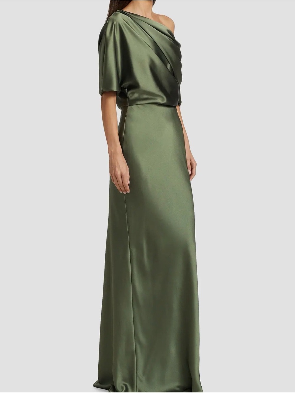 Amsale Elegant Emerald Green One-Shoulder Evening Gown - Picture 3 of 11